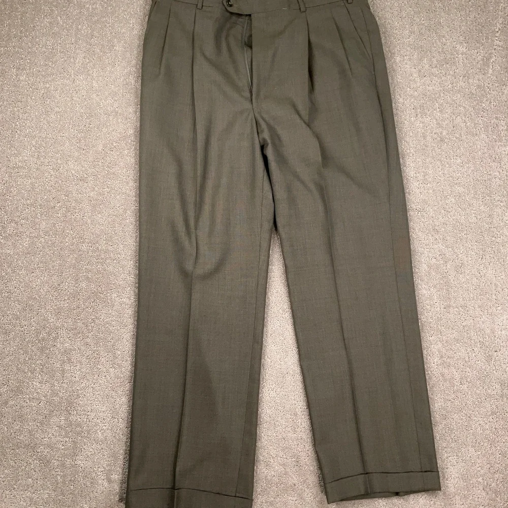 Stafford Suit‎ Men 44L 37W 30L Sage Green Classic Career Wool VTG